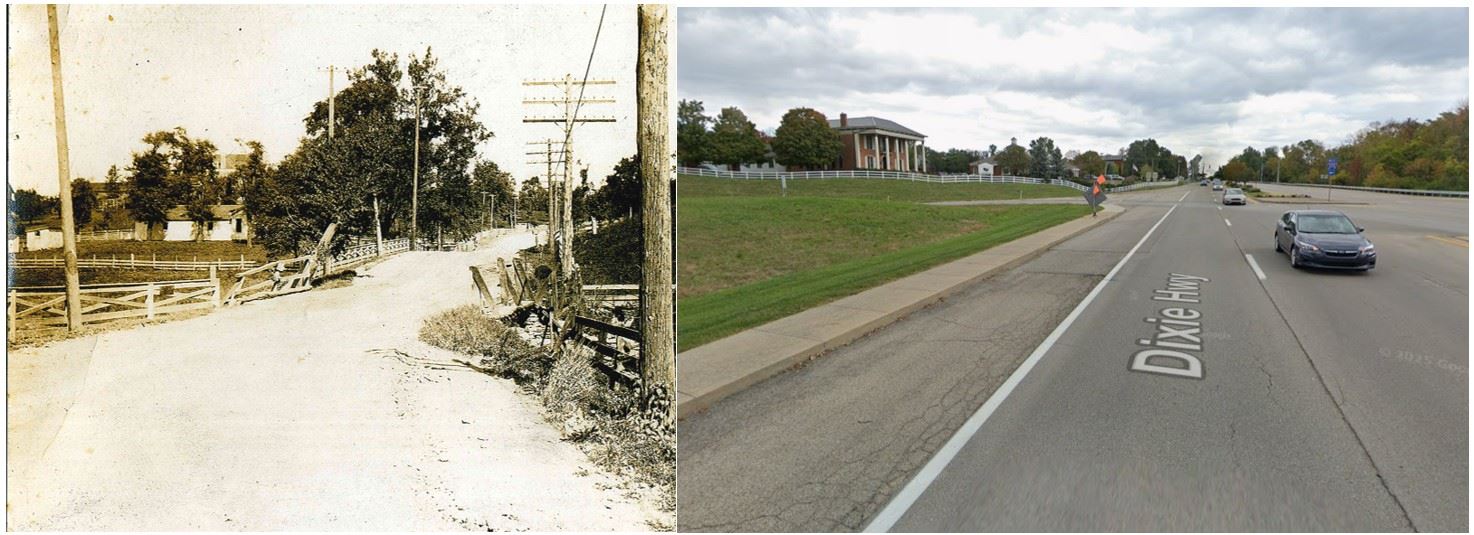 Dixie Hwy and Shinkle Mansion early 1900s vs 2025